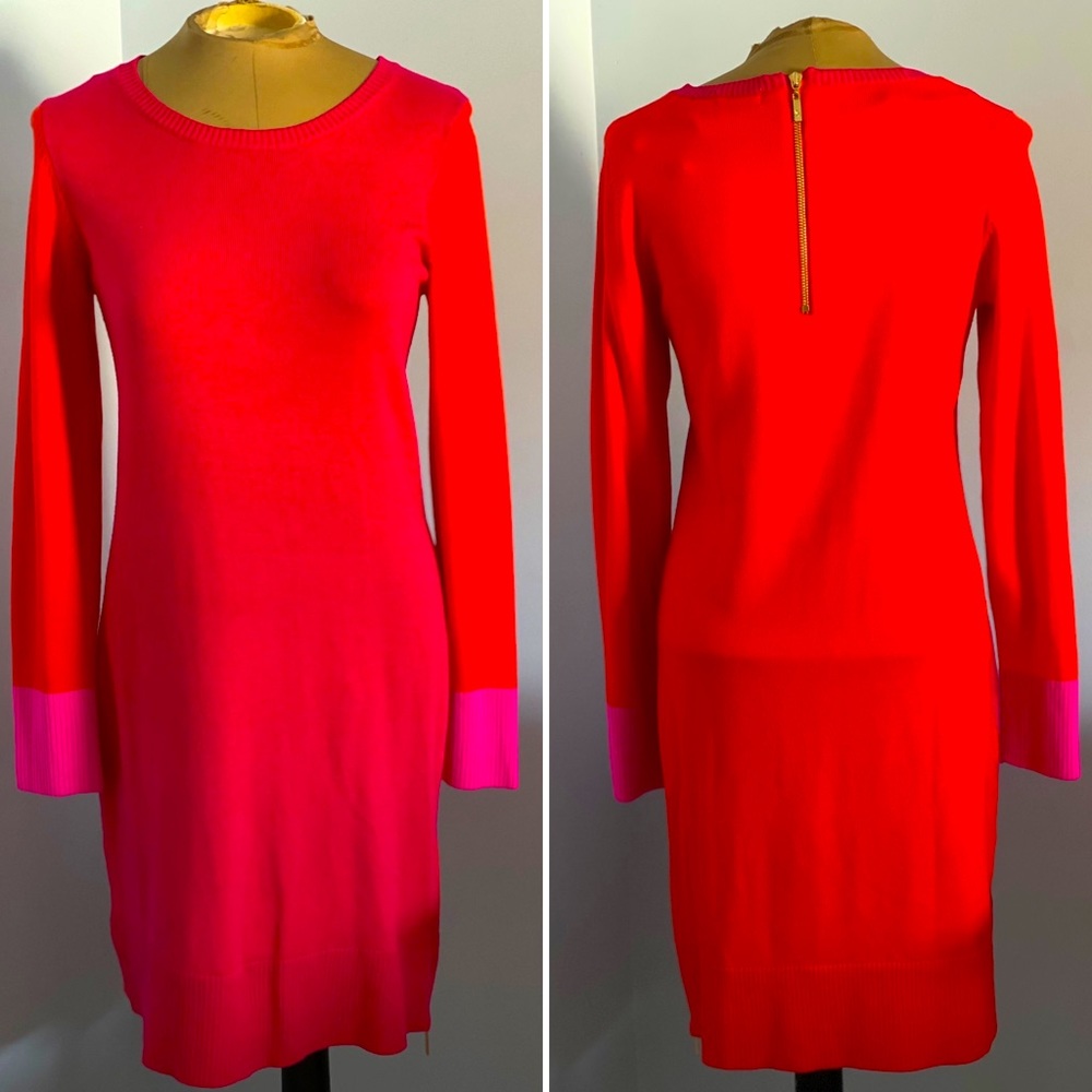 Colorblock sweater dress with gold exposed zippers